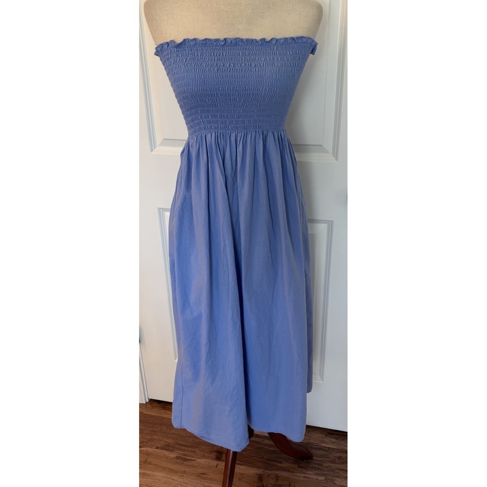 Pomander Place Tuckernuck Strapless Midi Dress Blue Smocked Women's Small - Picture 3 of 7